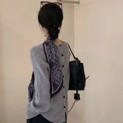 2024 Niche designer style short front and long back sweater with silk scarf, slim fit and versatile sweater