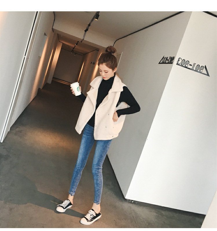 Fat Sister Large Size Plush Vest College Style Loose Slim Waistcoat Jacket Women