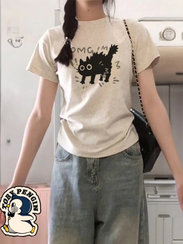 Printed Hot Girl Slim Fit Short Sleeve T-Shirt Women's Top