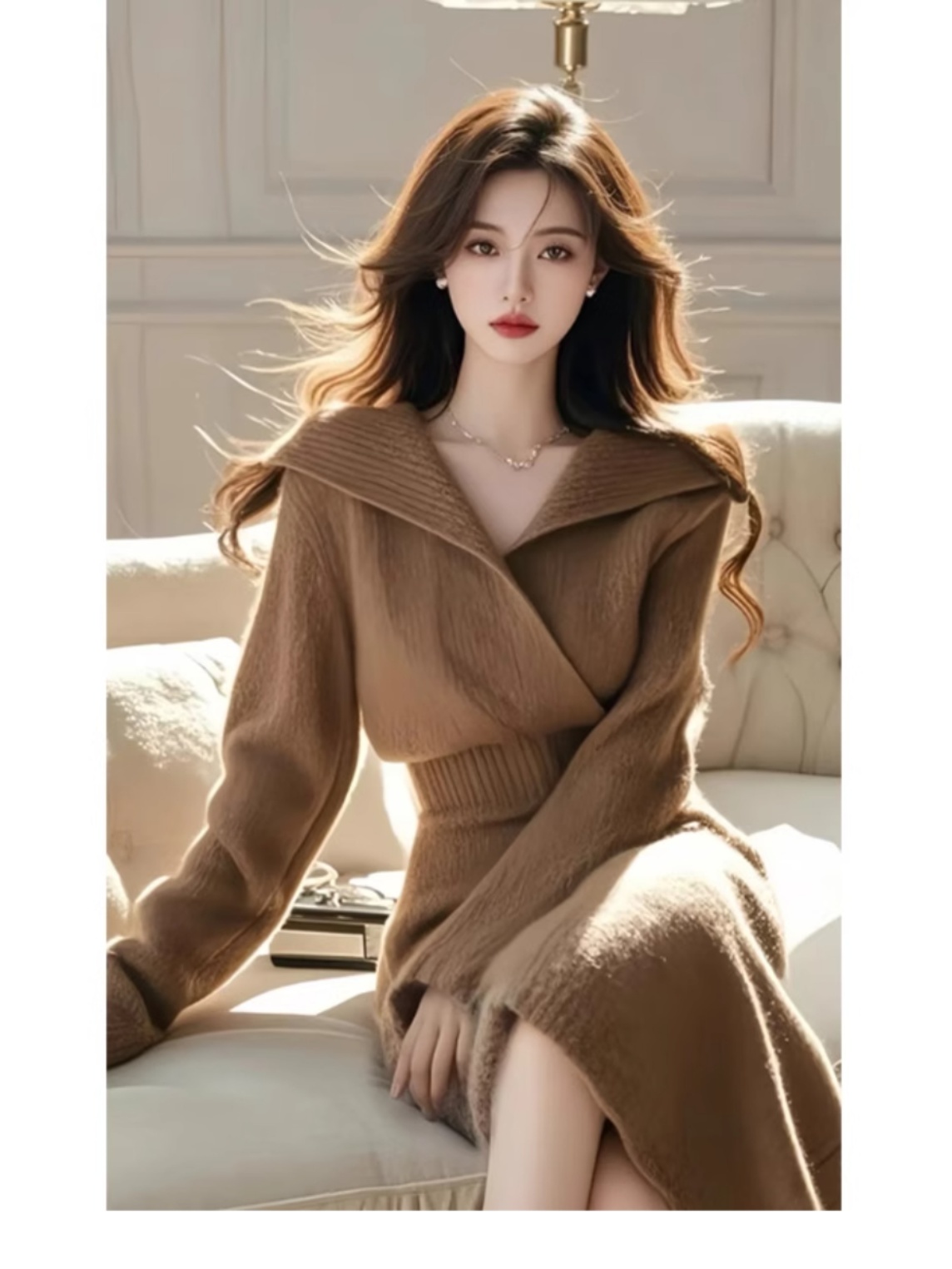 Temperament and casual lady sweater suit women's lapel top and skirt two-piece set 2024 autumn new women's clothing
