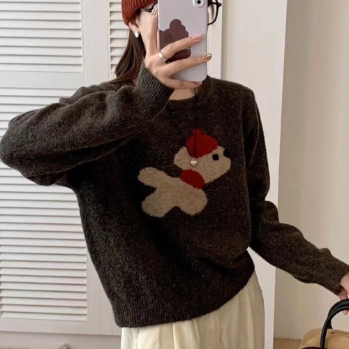 Lazy style soft waxy raccoon velvet red hat puppy pattern design inner base layer autumn and winter new warm sweater