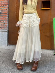 Real shot Irregular skirt women's autumn and winter mid-length umbrella skirt design niche mesh long skirt