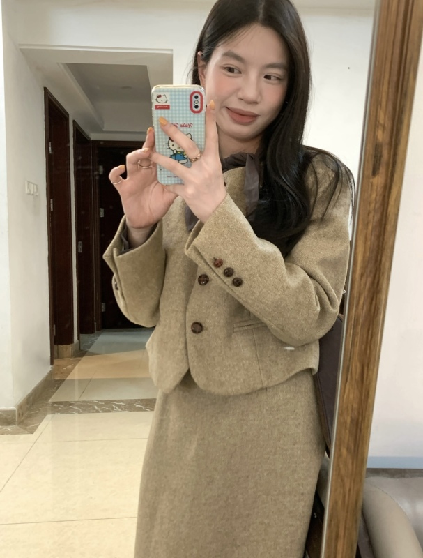 Korean Style Small Fragrance Style Suit Women's Wool Two-piece Autumn and Winter Woolen Suit Skirt