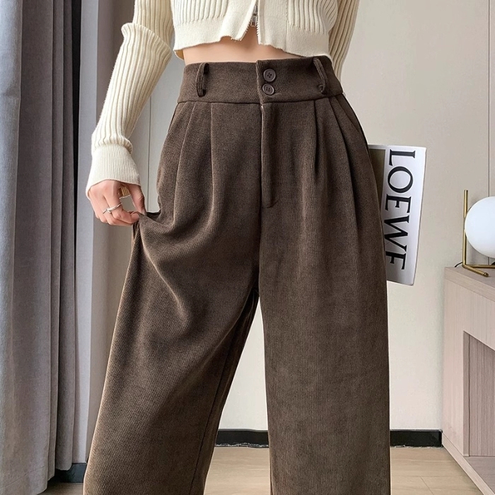Chenille wide-leg pants for women in autumn and winter, high-waisted and slim, black plus velvet and thickened corduroy floor-length suit pants