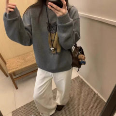 Thick velvet retro coat autumn and winter fashion loose cartoon cat sweatshirt pattern