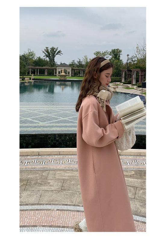 Pink double-sided woolen coat women's autumn and winter clothing small medium length woolen coat