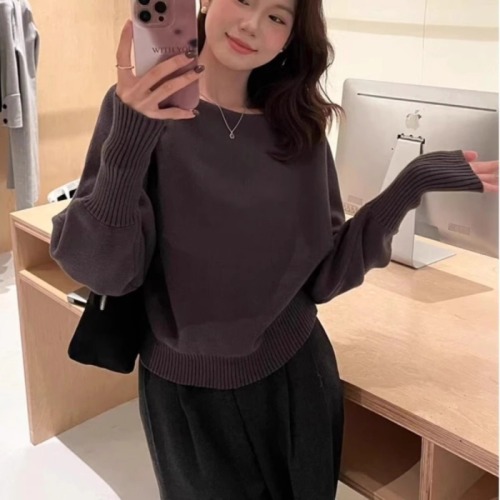Lemon green tea gentle one-shoulder pullover sweater for women autumn and winter Korean style long-sleeved sweater