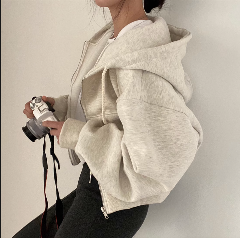 Plus velvet 2024 autumn lazy style loose hooded sweatshirt jacket for women autumn and winter new trendy ins long sleeves