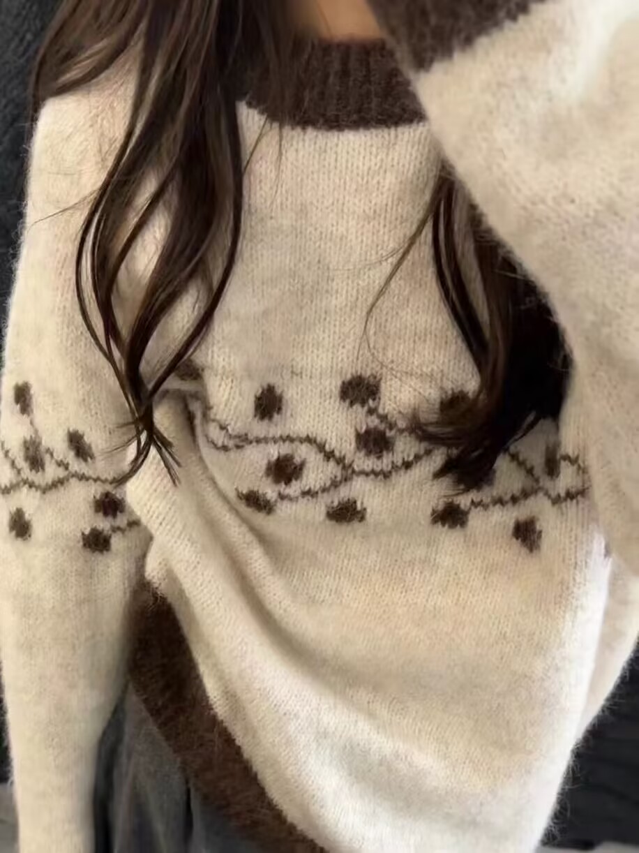 Lazy style pullover sweater for women autumn and winter 2024 new versatile casual loose soft waxy long-sleeved sweater top