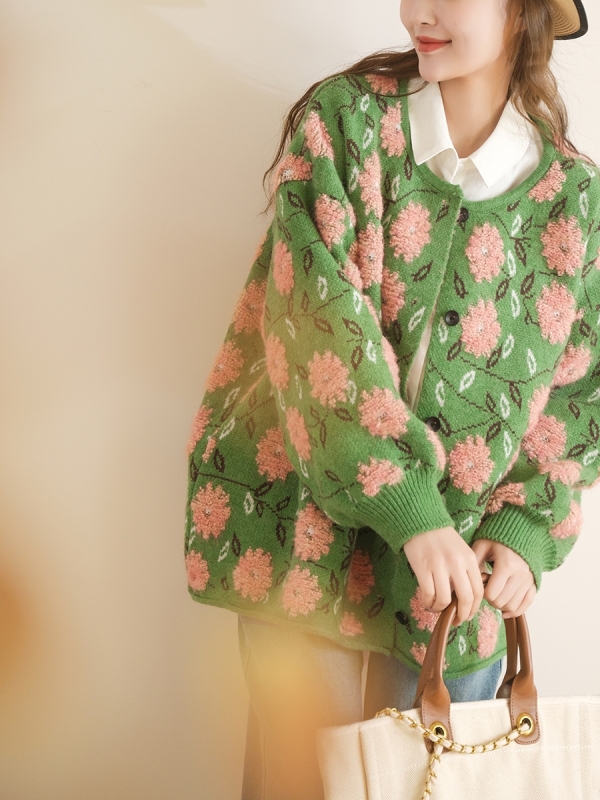 2024 spring women's new sweater jacquard color knitted cardigan