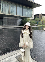 Real shot of cloak and gold coat, high-end mid-length coat ➕ lace waist and ruffled fishtail dress