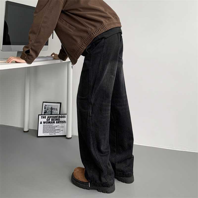 [Inventory] American scimitar jeans for men washed spliced ​​trousers