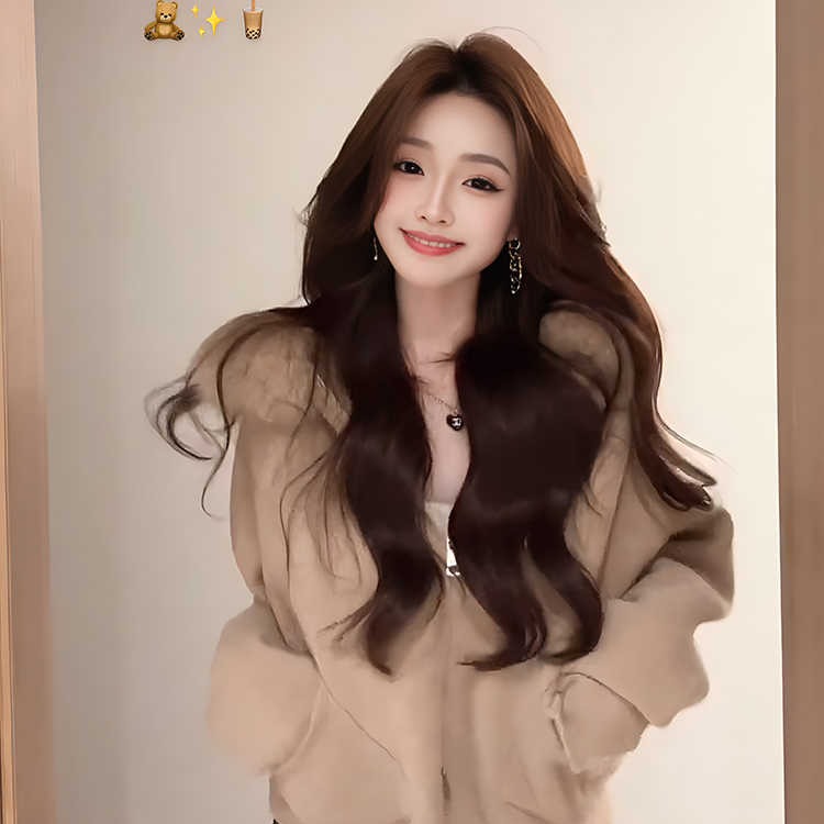 This year's popular fur collar hooded sweater jacket for women 2024 autumn and winter new style slimming knitted cardigan top