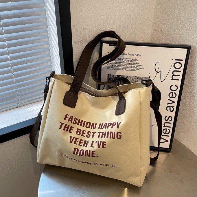 Canvas bag for women 2024 new letter tote bag Korean version fashion versatile crossbody shoulder bag student school bag