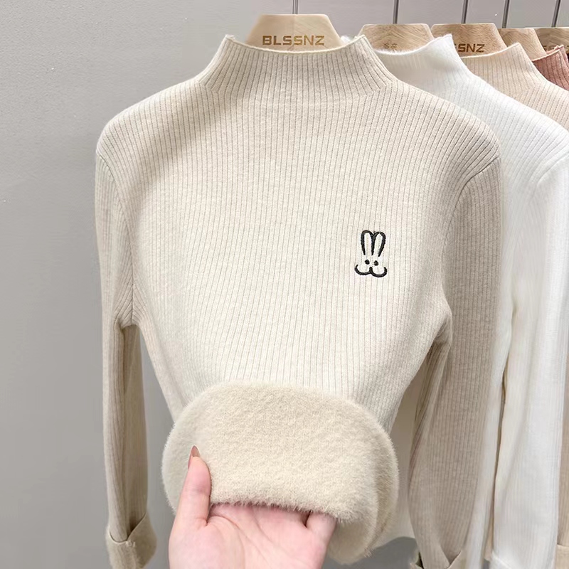 Thick velvet sweater for women's spring half turtleneck one-piece velvet bottoming shirt with 2024 new style high-end and good-looking