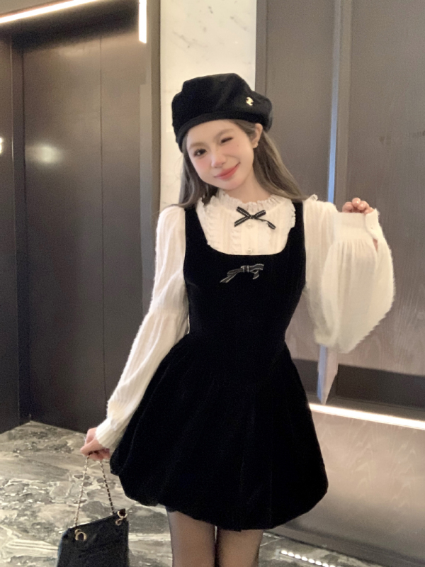 Popular design velvet doll collar two-piece baby dress set