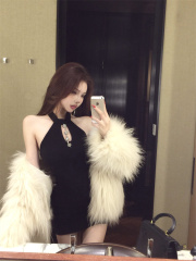 Real shot of hot girl sexy heavy-duty halterneck tube top slim dress bottoming skirt