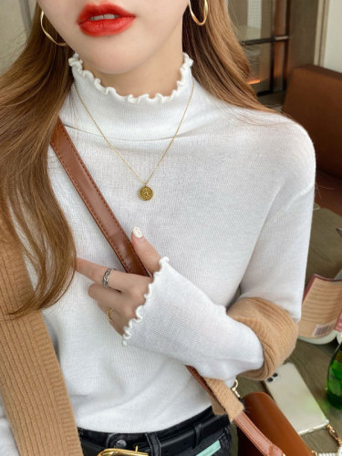 Solid color turtleneck bottoming shirt for women Korean autumn and winter new cashmere inner with fungus slimming knitted sweater