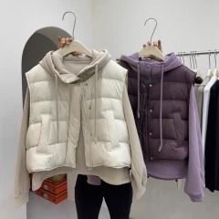 2024 winter new loose and slim 90 white duck down stand collar down vest hooded sweatshirt two-piece set for women