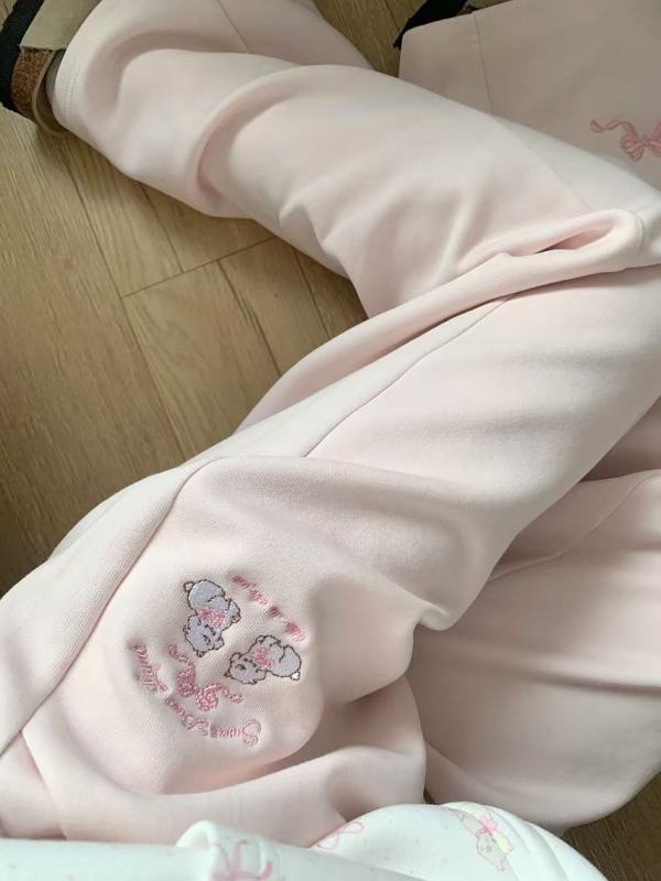 Japanese sweet girl cute little straight pants women's autumn and winter drape plus velvet sweatpants