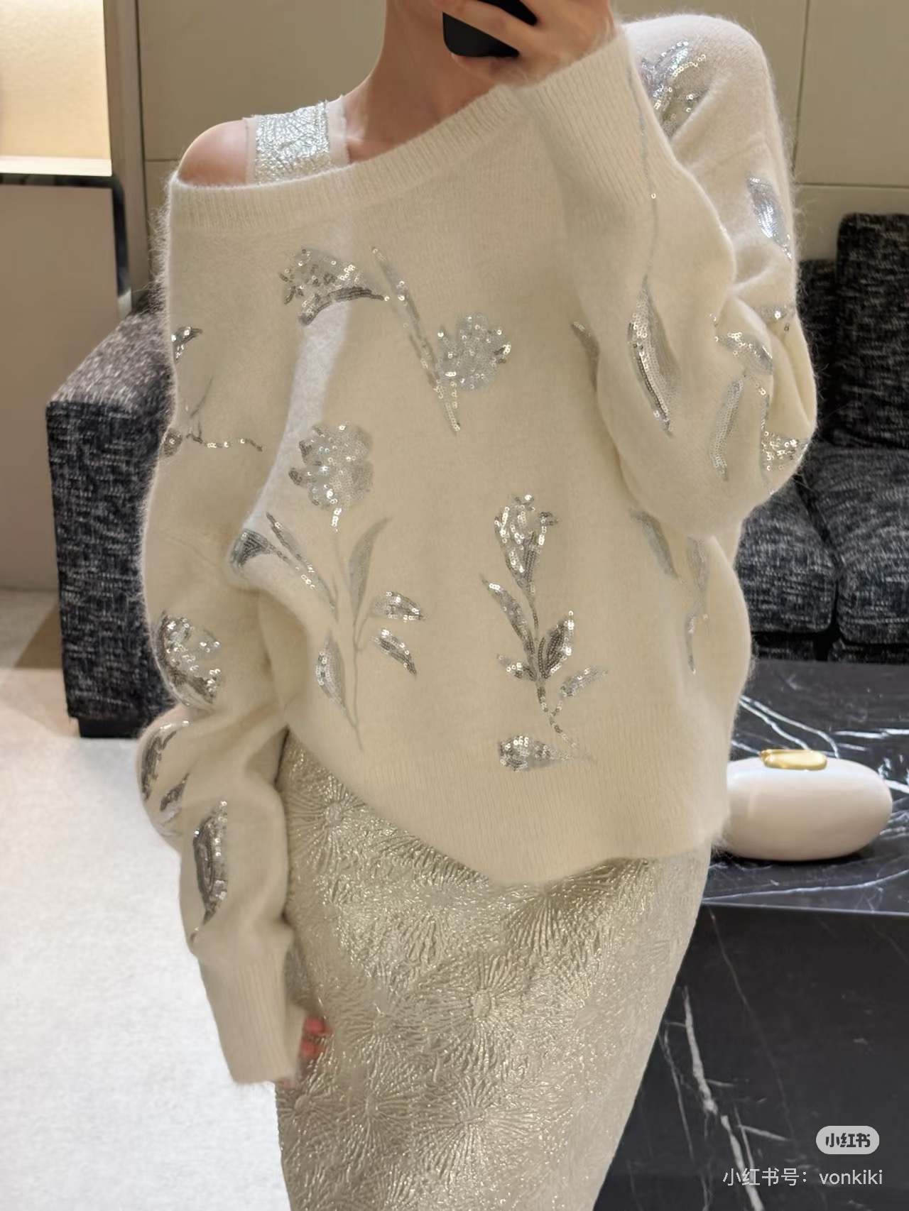 Gentle Overture|Cloud Alpaca Heavy Flower Sequin Embroidery Soft Waxy Temperament Sweater Knitwear