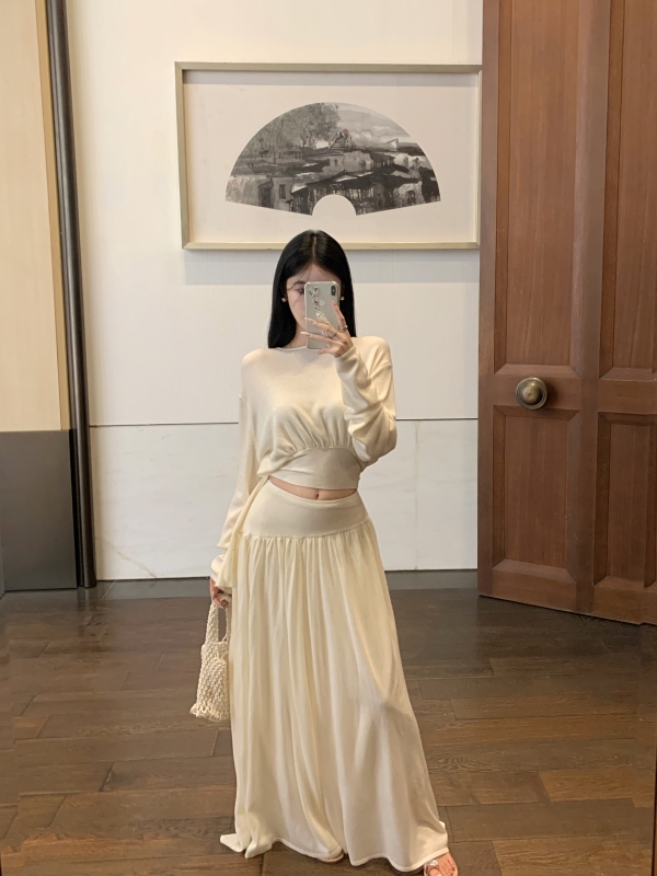 Autumn gentle style knitted two-piece design niche long skirt suit