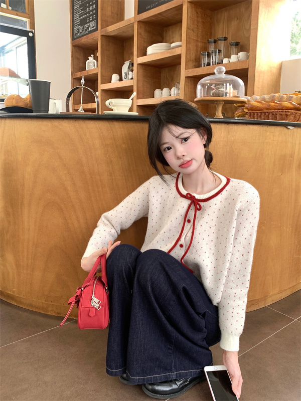 Girly Love Jacquard Short Knitted Cardigan Sweater