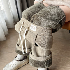 Velvet/non-velvet wide-leg pants for women in autumn and winter, plus fleece and thickened warm cotton pants, corduroy straight pants