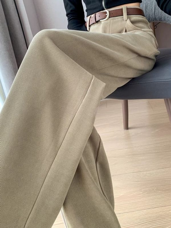 Corduroy lazy style glutinous rice pants for women autumn and winter 2024 new high waist straight chenille narrow wide leg pants