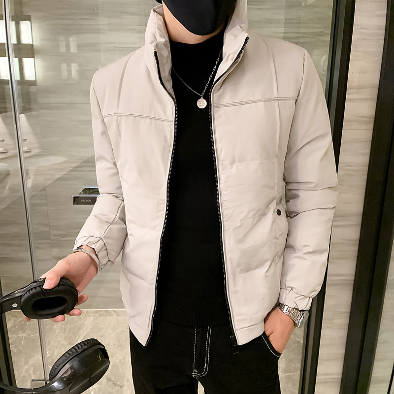 Solid color cotton-padded jacket for men, stand-up collar, slim fit and thickened, social boy's cotton-padded jacket