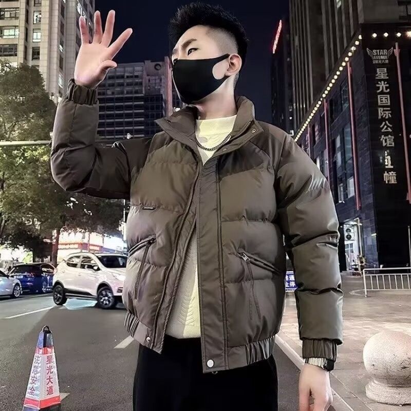 Trendy Japanese regular style standard youth winter clothing men's cotton clothing stand collar thickened cotton jacket jacket Harajuku regular zipper
