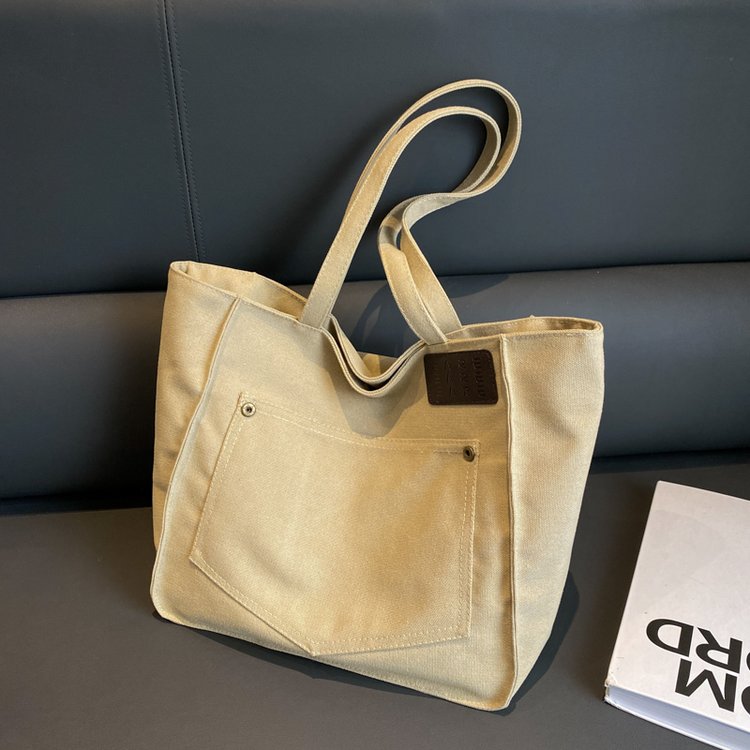 Canvas bag women's large capacity 2024 new summer simple versatile shoulder bag texture work commuting tote bag