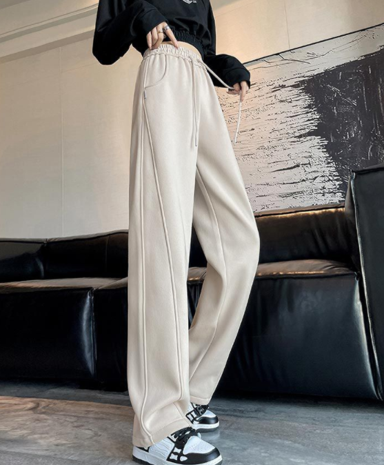 Banana wide-leg pants with velvet and thickening for winter 2024 new high-waist drape narrow version