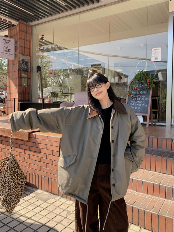 Retro casual lamb wool cotton Korean style versatile warm jacket