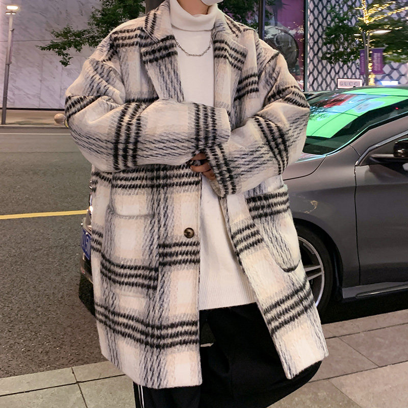 Winter new Korean style couple's loose mid-length woolen coat windbreaker Hong Kong style woolen coat for men