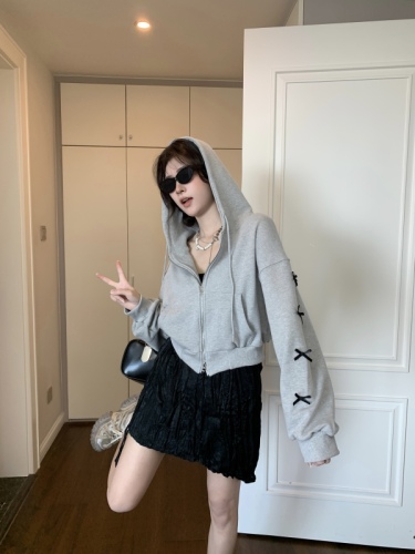 Actual shot Korean bow versatile hooded sweatshirt