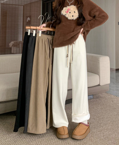 Actual price, real shot, velvet drapey casual pants for women, 2024 straight wide leg pants, loose slimming pants, thickened trousers