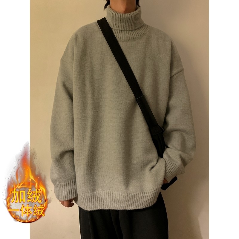 Thick velvet turtleneck sweater for men, warm inner layer, loose and lazy sweater