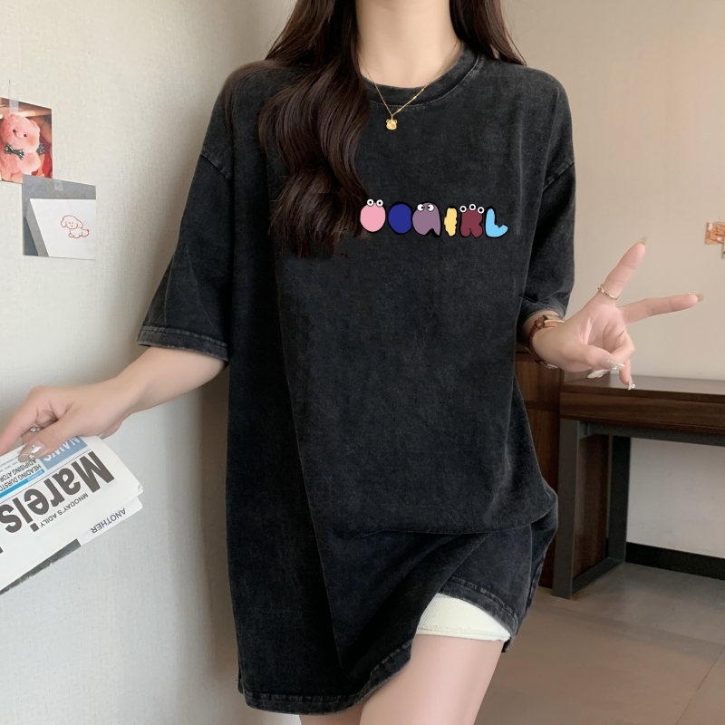 Real shot g pure cotton washed and distressed loose short-sleeved T-shirt for women loose