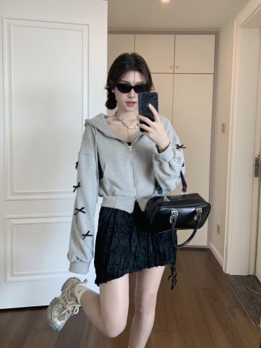 Actual shot Korean bow versatile hooded sweatshirt