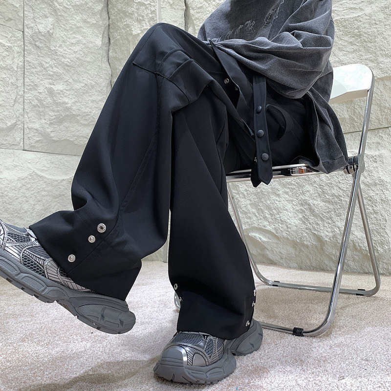 Hong Kong style ice silk overalls men's drawstring casual trendy pants men's floor-length straight trousers