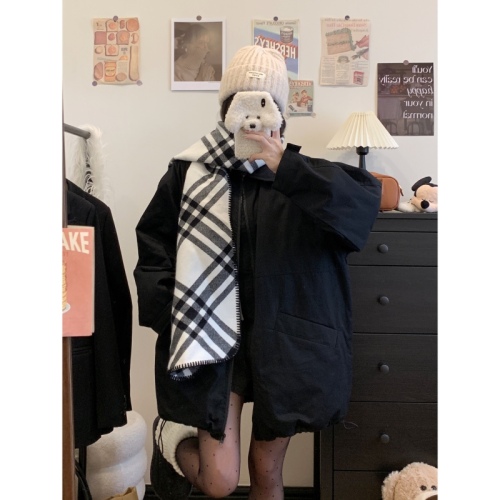 Actual shot#Korean style lapel quilted windbreaker and cotton coat for women in winter loose and thickened charging cotton coat mid-length coat