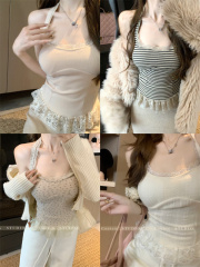 Lace halter neck halter top for women with padded vest