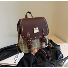 Autumn and winter woolen bags, women's new backpacks, fashionable plaid handbags, college students' popular small backpacks