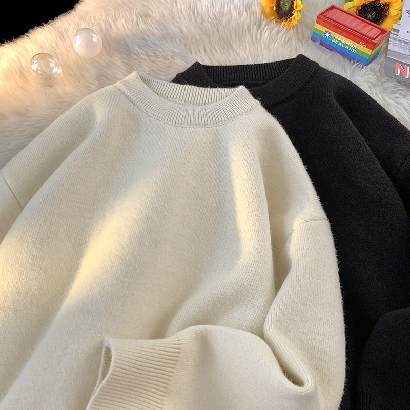 Men's round neck solid color knitted sweater for men