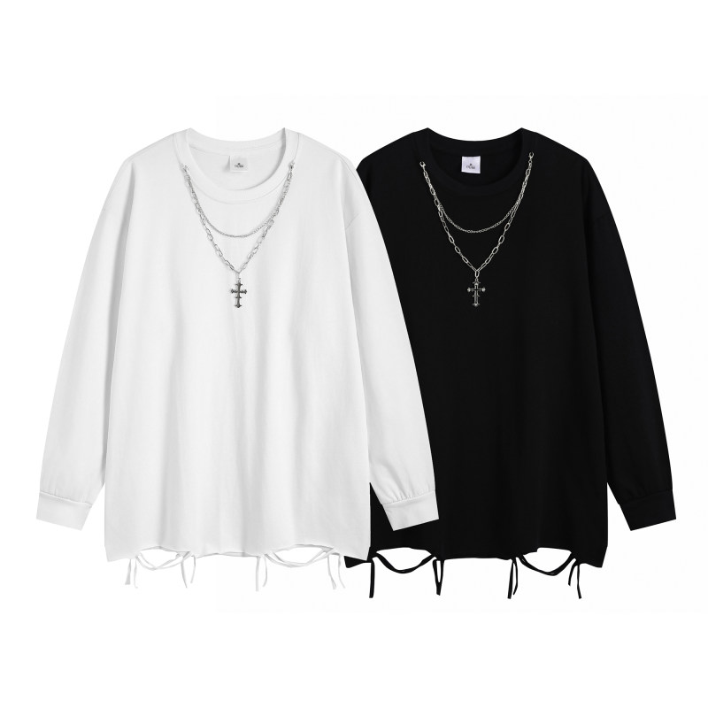 Dewuweipingguoguangguangguangguangguang hem cut long-sleeved T-shirt comes with necklace pendant