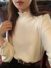 Lu Xiaotuan fungus collar bottoming shirt 2024 new autumn Korean style retro French style sweet top