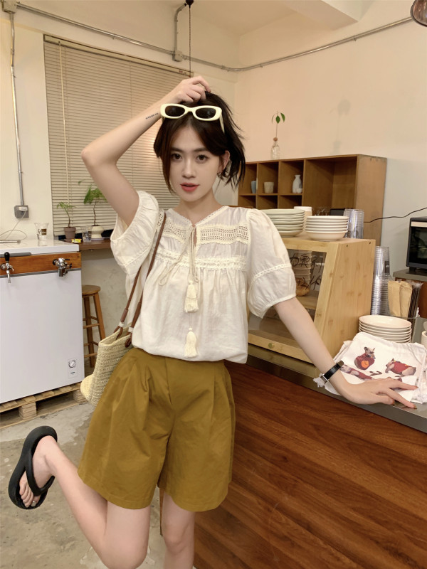 Real price!    French cutout design lace-up top