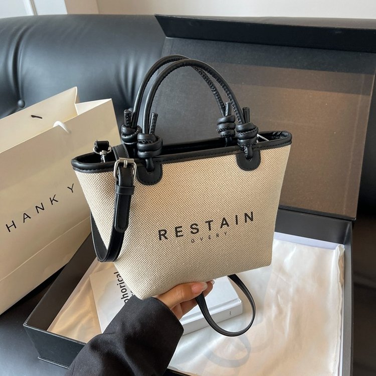 Korean style popular vegetable basket bag for women 2024 summer new lightweight canvas handbag single shoulder crossbody bucket bag