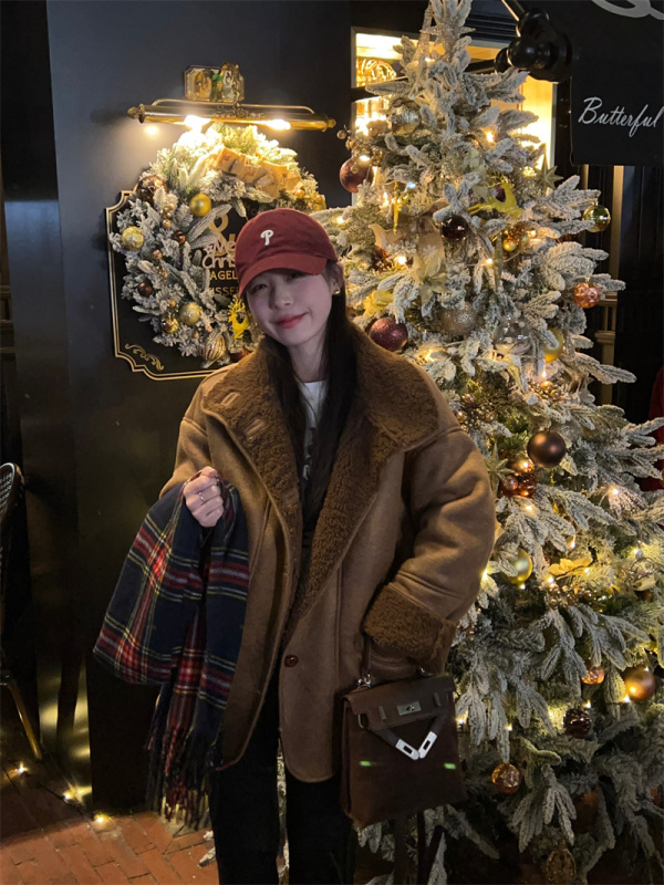 American retro street fur all-in-one thickened lamb hair deer plush jacket